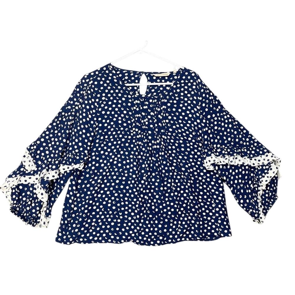 Soft Surroundings Sonrisa Navy Polka Dot Small Cottagecore Boho Flowy Smocked